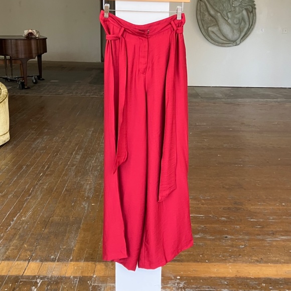 Anthropology Maeve deep red wide leg pant with matching fabric belt - Picture 6 of 6